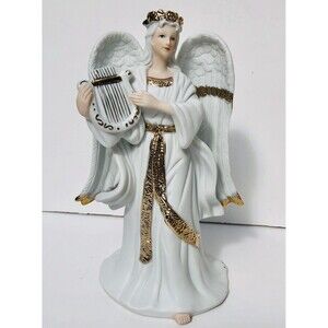 Vintage TRADITIONS Collectable PORCELAIN ANGEL 8.75 ". Gold Hand Painted Accents